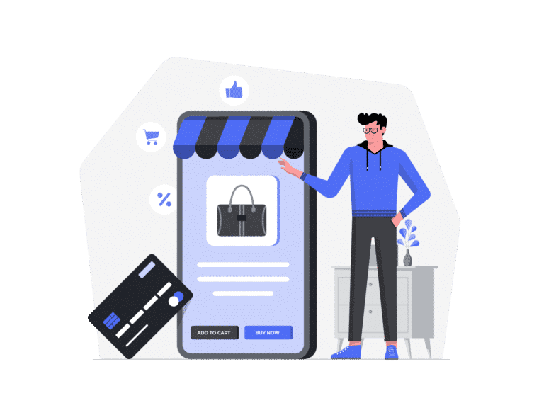 An illustration of a man shopping on google ads